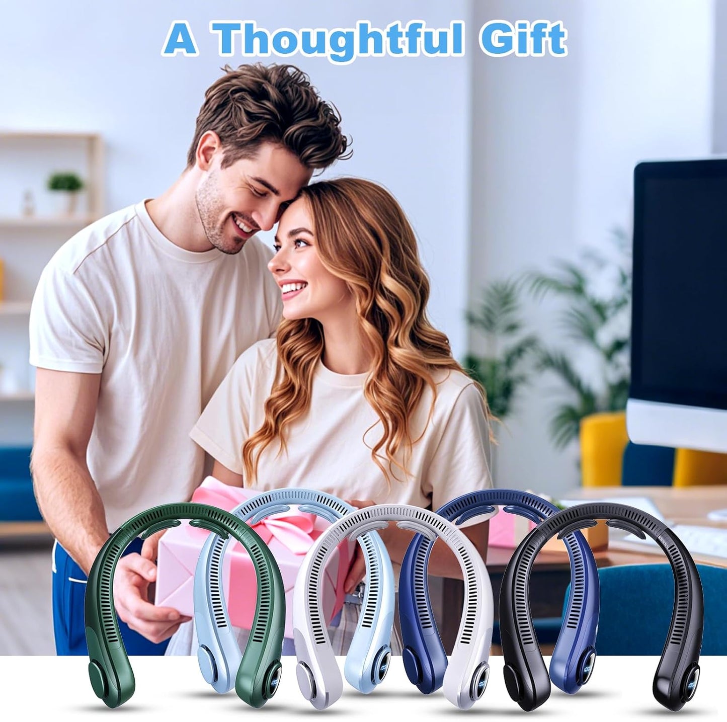 Portable Neck Fan That Blow Cold Air, LED Display, Rechargeable Hands-Free Wearable Cooling Personal Fan, 5 Speed, Neck Support, Bladeless Neck Air Conditioner, Gifts for Women/Men, Hot Flashes