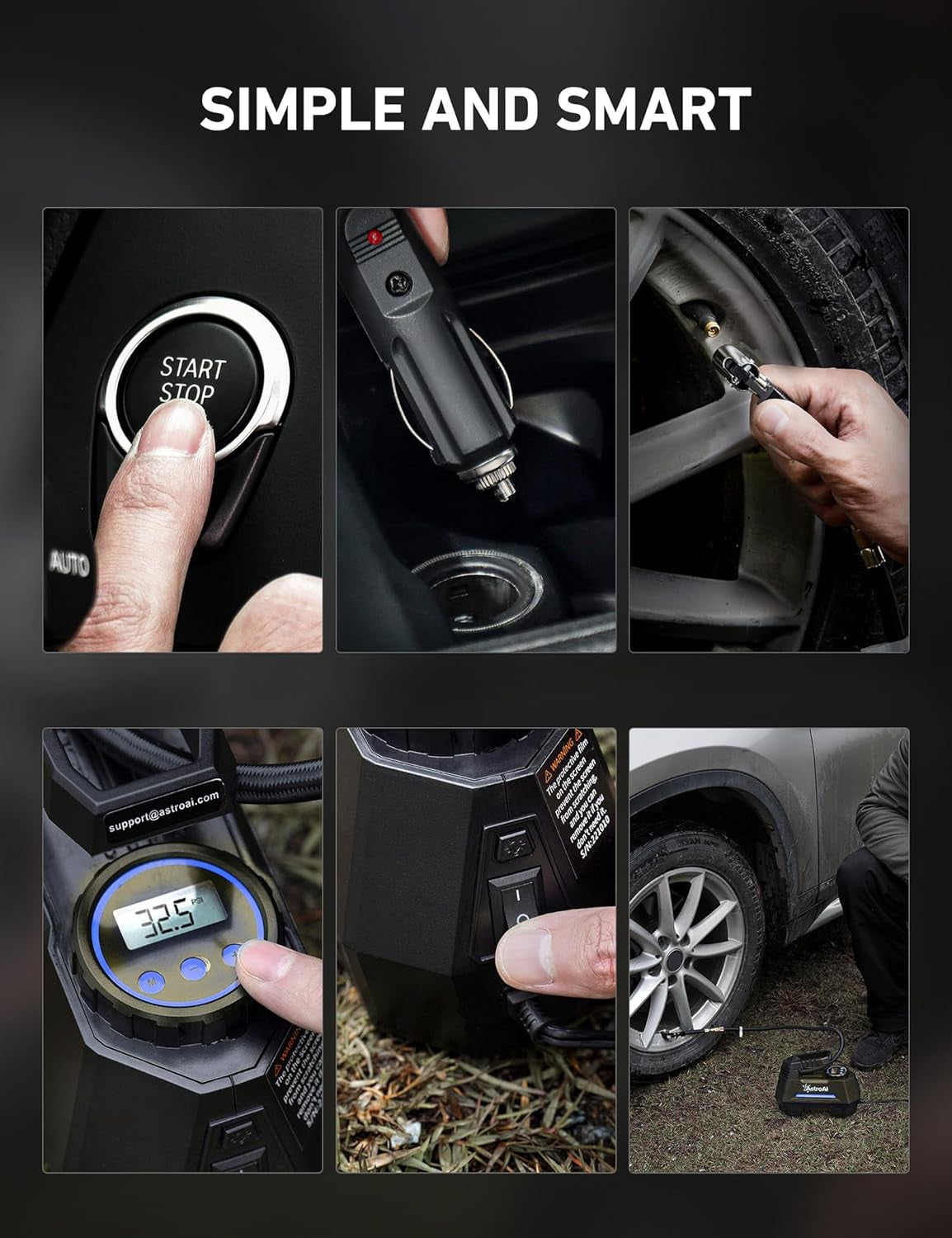 AIRUN H Tire Inflator Portable Air Compressor,Fast Inflation Electric Air Pump for Car Tires-Car Accessories,9.8Ft Cord-12Vdc-Powered Auto Shut-Off with Digital Pressure Gauge,Led Light,Blue