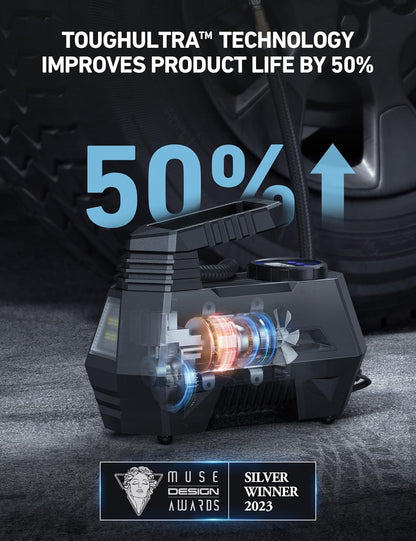 AIRUN H Tire Inflator Portable Air Compressor,Fast Inflation Electric Air Pump for Car Tires-Car Accessories,9.8Ft Cord-12Vdc-Powered Auto Shut-Off with Digital Pressure Gauge,Led Light,Blue