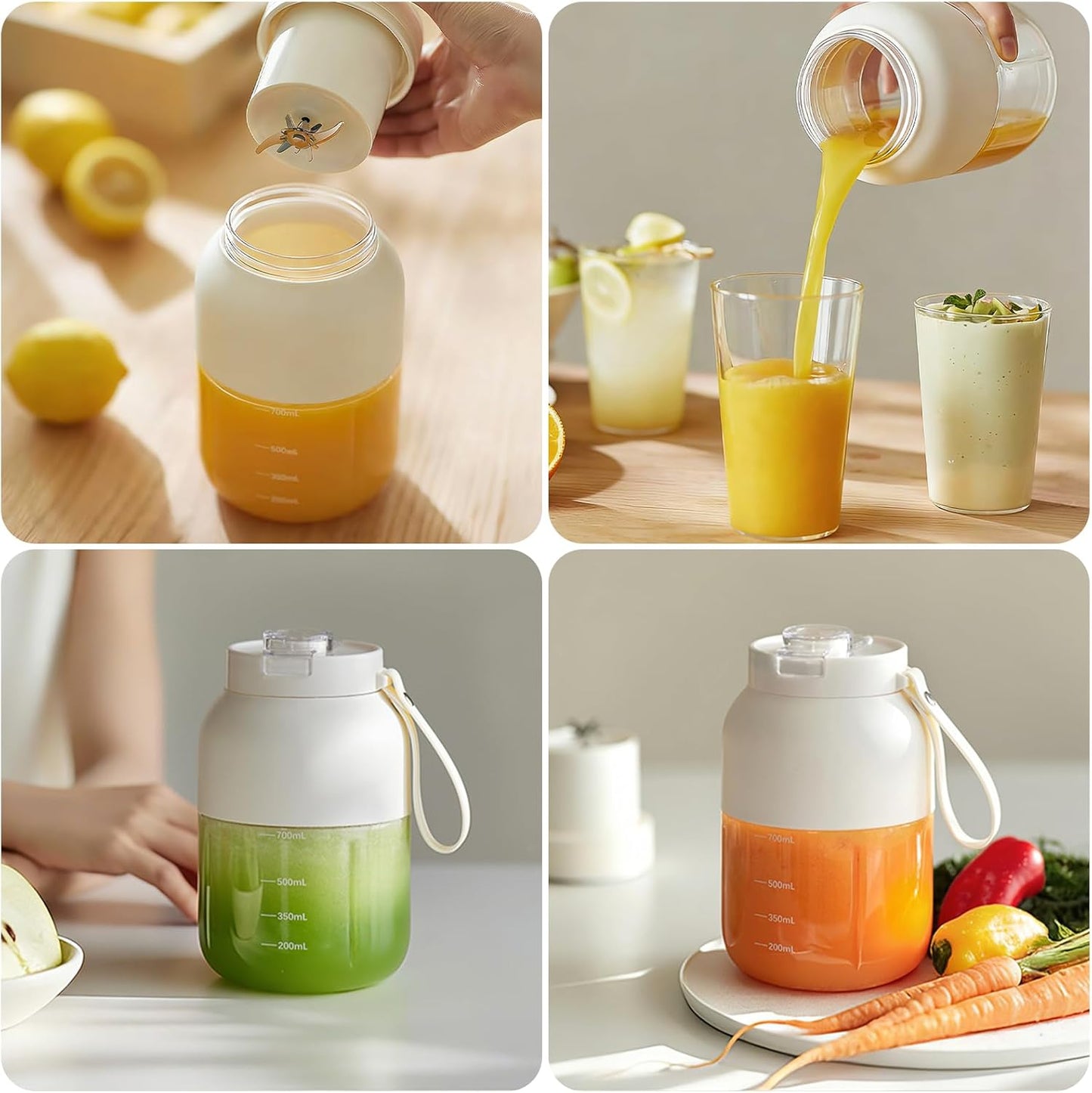 Portable Blender, 700Ml Mini Wireless Personal Cup, USB Rechargeable, Making Smoothies and Shakes, 18 Blades, Powerful Blending Effect, Compact for Kitchen, Office, Travel, Gym Use