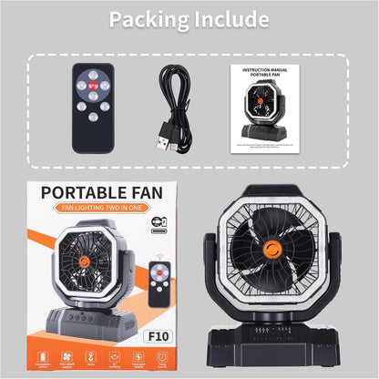 20000Mah High Speed Portable Camping Rechargeable Fan with Remote Control, Battery Powered with Auto Oscillating with Camping Essentials Accessories for Outdoor, Beach, Patio, Tent, Black