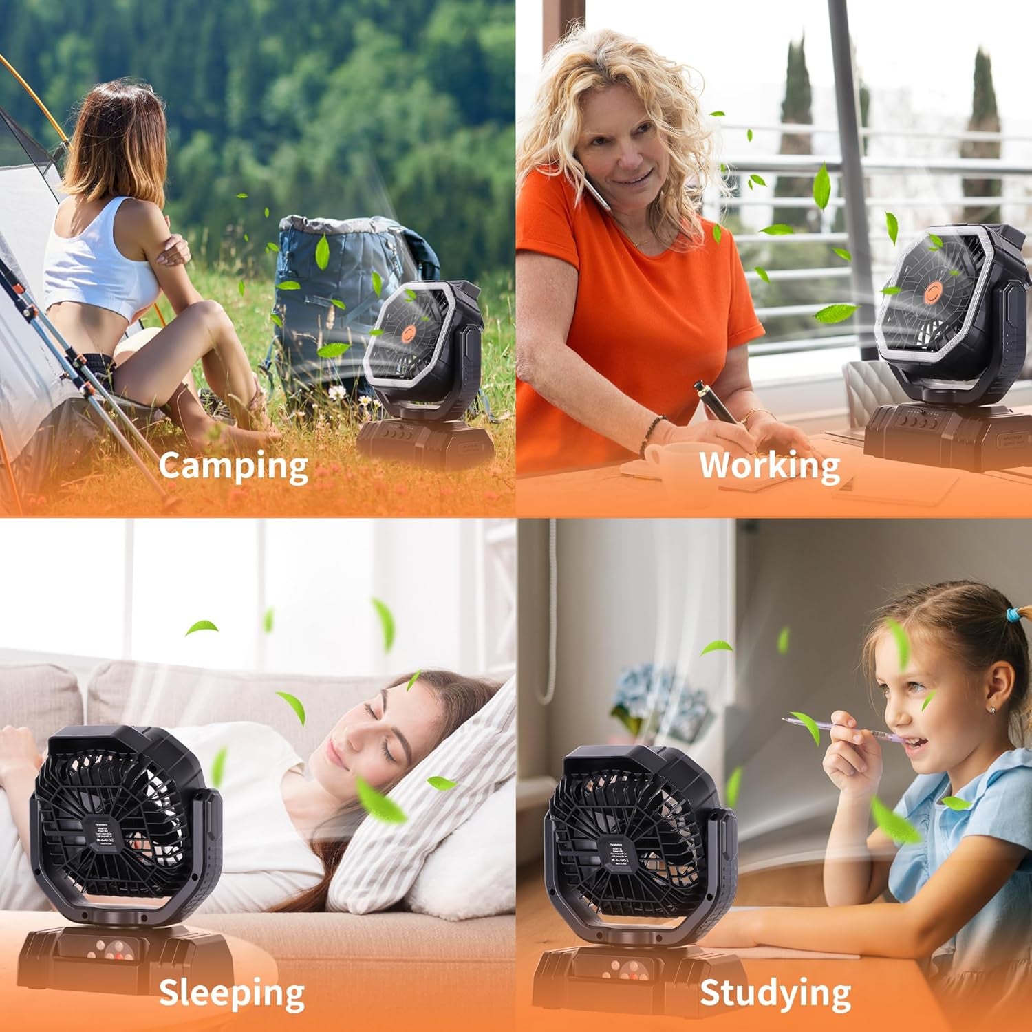 20000Mah High Speed Portable Camping Rechargeable Fan with Remote Control, Battery Powered with Auto Oscillating with Camping Essentials Accessories for Outdoor, Beach, Patio, Tent, Black