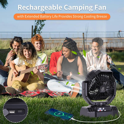 20000Mah High Speed Portable Camping Rechargeable Fan with Remote Control, Battery Powered with Auto Oscillating with Camping Essentials Accessories for Outdoor, Beach, Patio, Tent, Black