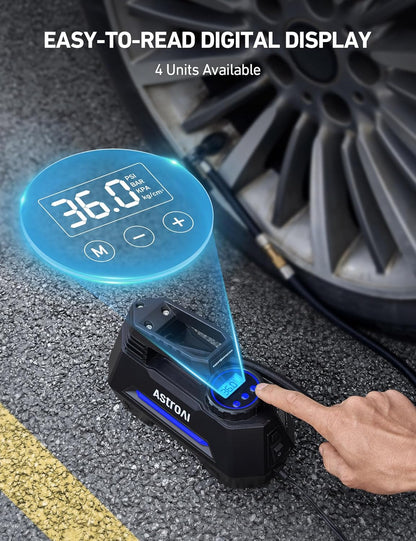 AIRUN H Tire Inflator Portable Air Compressor,Fast Inflation Electric Air Pump for Car Tires-Car Accessories,9.8Ft Cord-12Vdc-Powered Auto Shut-Off with Digital Pressure Gauge,Led Light,Blue