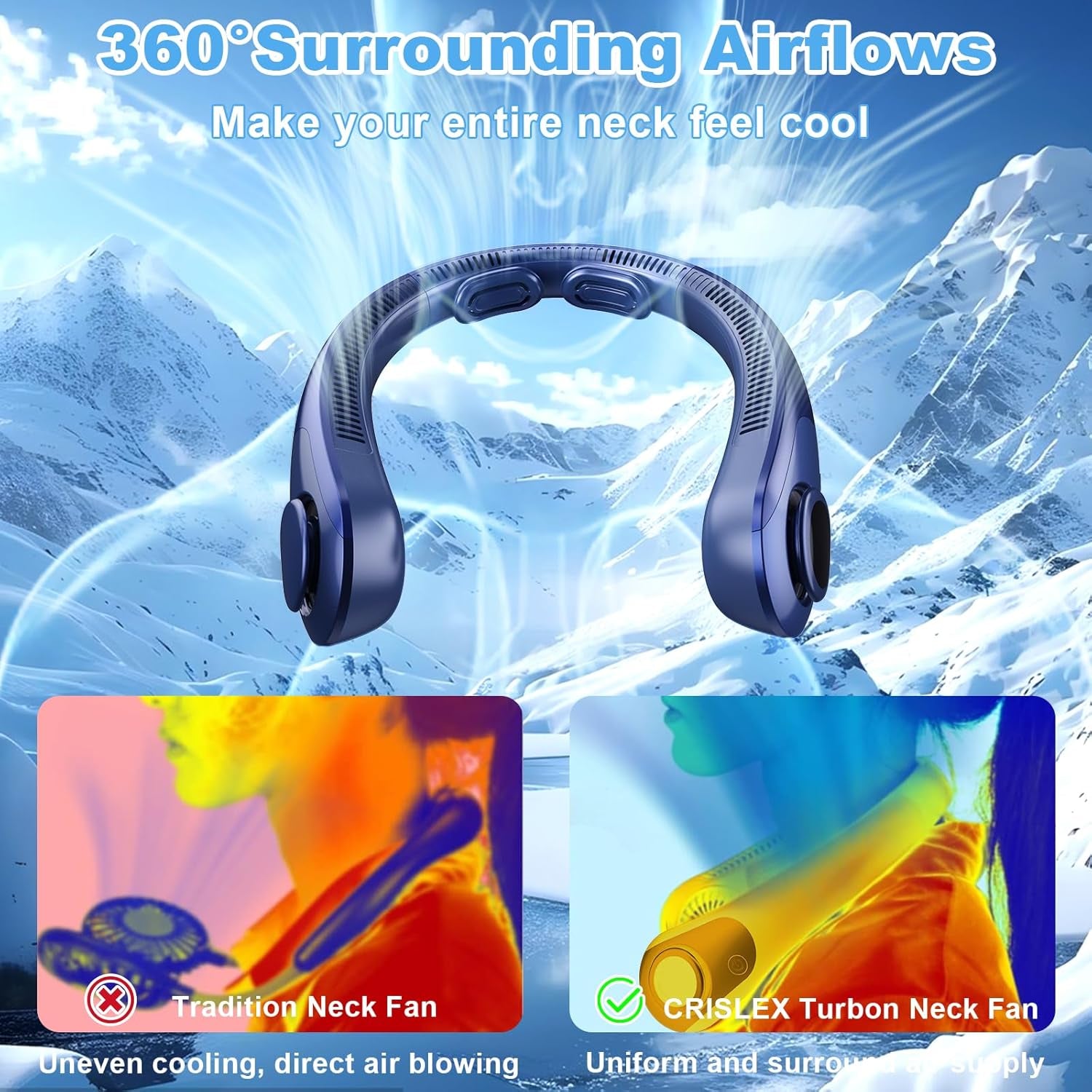 Portable Neck Fan That Blow Cold Air, LED Display, Rechargeable Hands-Free Wearable Cooling Personal Fan, 5 Speed, Neck Support, Bladeless Neck Air Conditioner, Gifts for Women/Men, Hot Flashes