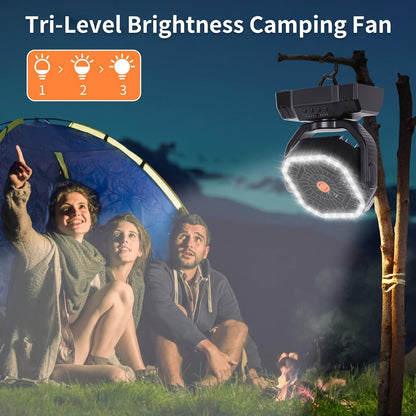 20000Mah High Speed Portable Camping Rechargeable Fan with Remote Control, Battery Powered with Auto Oscillating with Camping Essentials Accessories for Outdoor, Beach, Patio, Tent, Black
