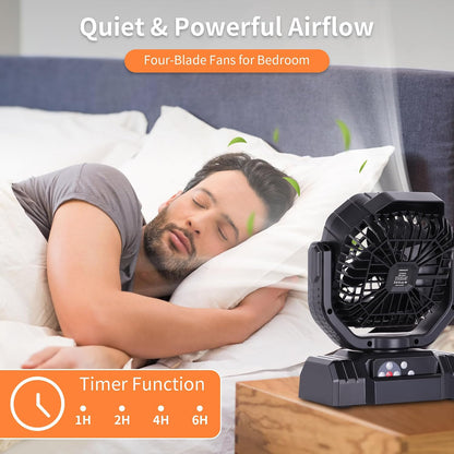 20000Mah High Speed Portable Camping Rechargeable Fan with Remote Control, Battery Powered with Auto Oscillating with Camping Essentials Accessories for Outdoor, Beach, Patio, Tent, Black