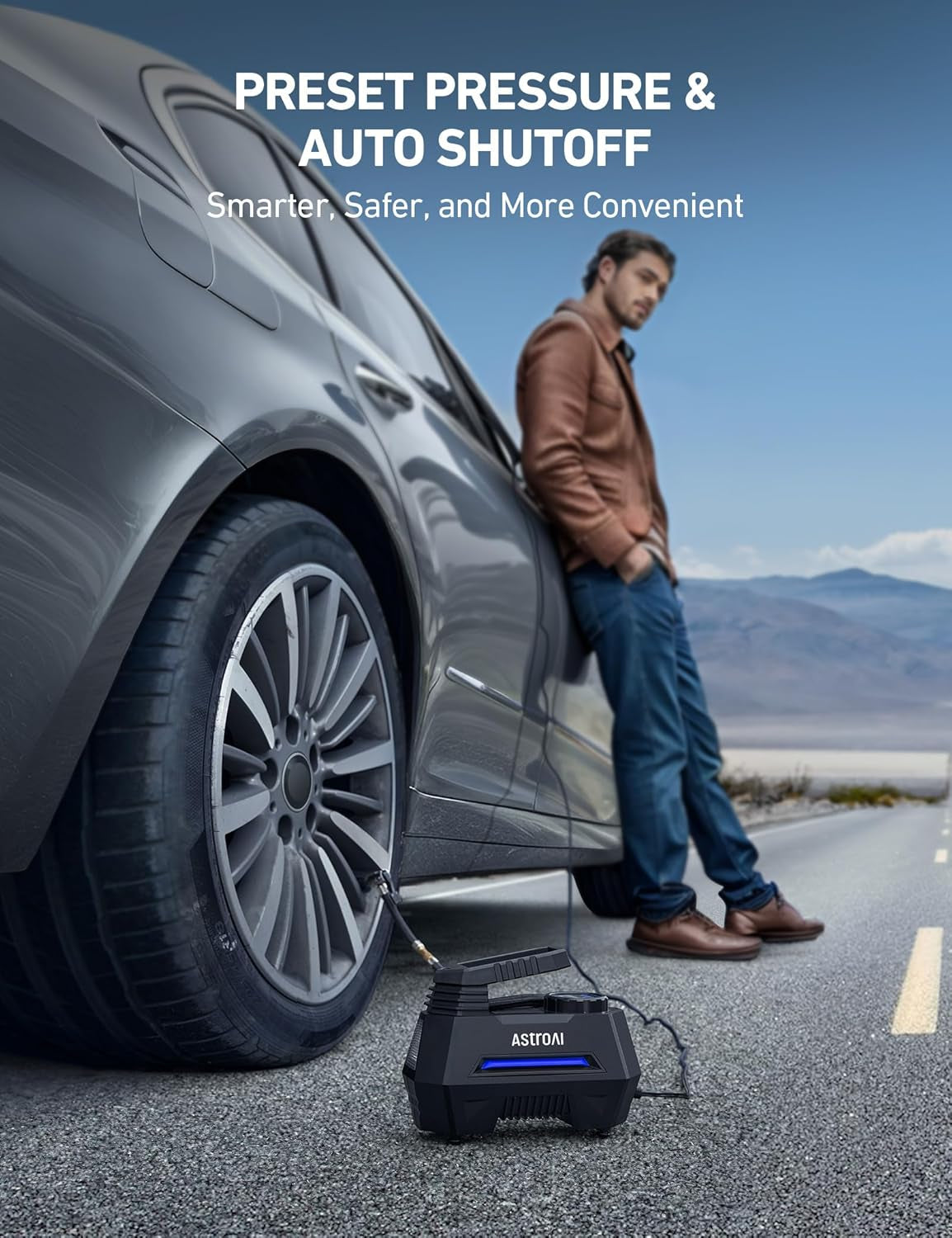 AIRUN H Tire Inflator Portable Air Compressor,Fast Inflation Electric Air Pump for Car Tires-Car Accessories,9.8Ft Cord-12Vdc-Powered Auto Shut-Off with Digital Pressure Gauge,Led Light,Blue